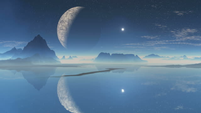 Fremden-Planeten-und-Mond-in-der-Reflexion