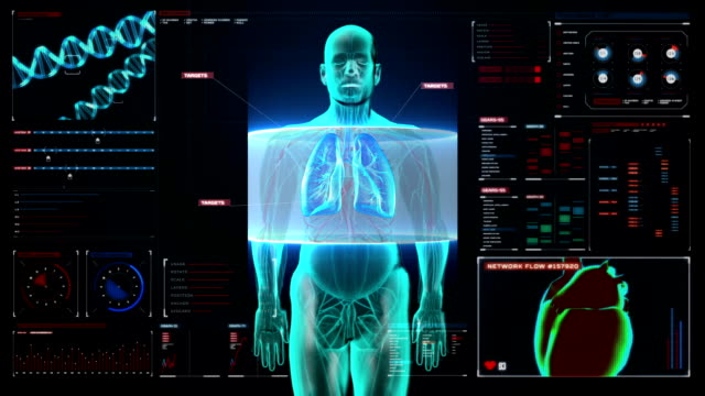 Scannen-menschlicher-Lungen,-Lungendiagnostik-im-Digitaldisplay-Dashboard.