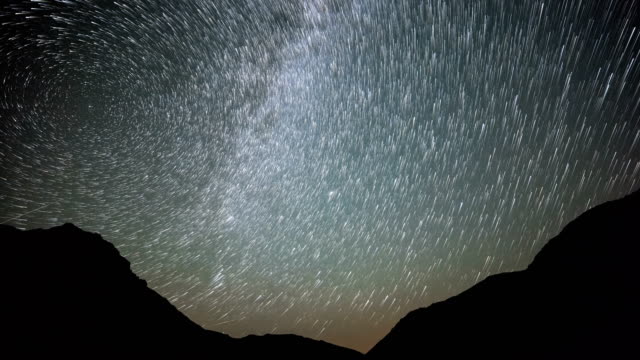 4-K-senderos-noche-cielo-Cosmos-galaxia-estrella-Time-lapse-sobre-meseta-en-las-montañas-Kackar,-Turquía.