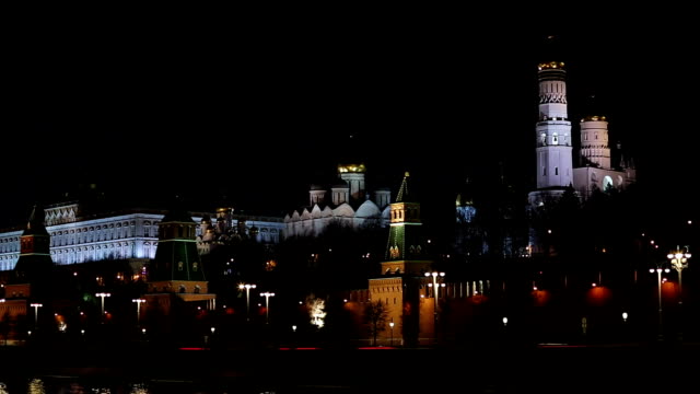 Moscow-Kremlin-at-night,-timelapse