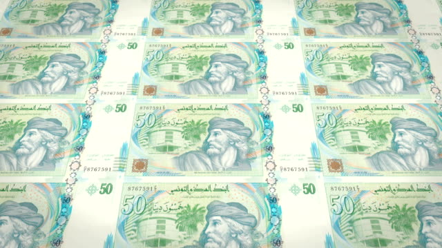Banknoten-von-50-tunesischen-Dinar-von-Tunesien,-Bargeld,-Schleife