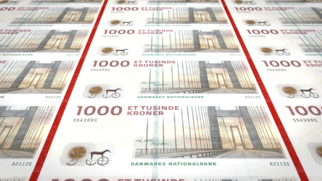 Billetes-de-1-mil-krones-danés-de-Dinamarca,-dinero-en-efectivo,-lazo