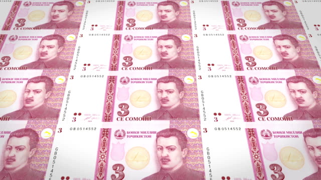 Billetes-de-tres-Tayikos-somoni-de-Tayikistán,-dinero-en-efectivo,-lazo