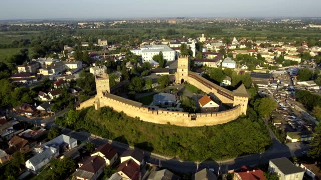 arieal-view-on-the-Lutsk-castle.-Prince-Lubart-stone-castle,-landmark-of-Lutsk-city,-Ukraine.