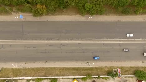 Aerial-shot-of-city-road-with-a-lot-of-cars.