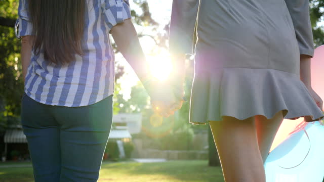 homosexual-couple-holding-hands-with-LGBT-symbol-walking-in-the-park