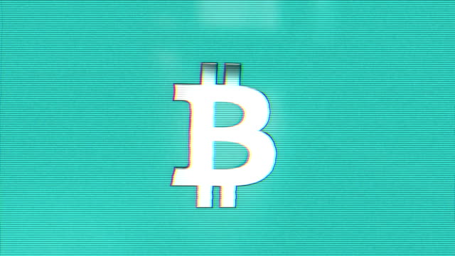 Abstract-animation-of-bitcoin-currency-sign.-Crypto-currency-bitcoin.-Global-internet-worldwide.-Blue-background.-TV-noise