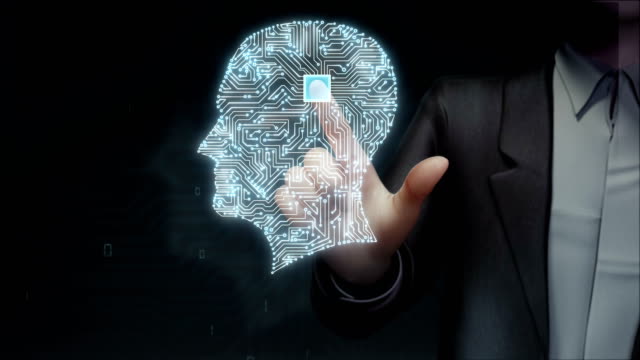 Empresario-tocar-cerebro-había-conectado-de-forma-humana-chip-circuito,-crece-la-inteligencia-artificial.-Película-de-4-K