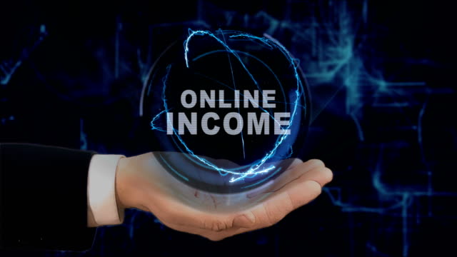 Painted-hand-shows-concept-hologram-Online-income-on-his-hand