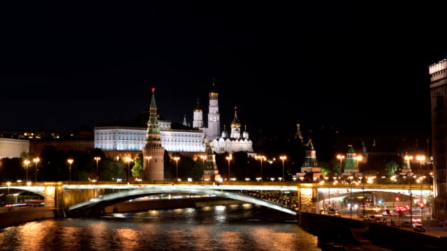 Moskauer-Kreml-und-Böschung-auf-einem-Sommer-Abend-Zeitraffer.