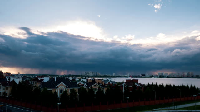 View-from-the-observation-deck-to-the-big-city-at-sunset-in-cloudy-weather