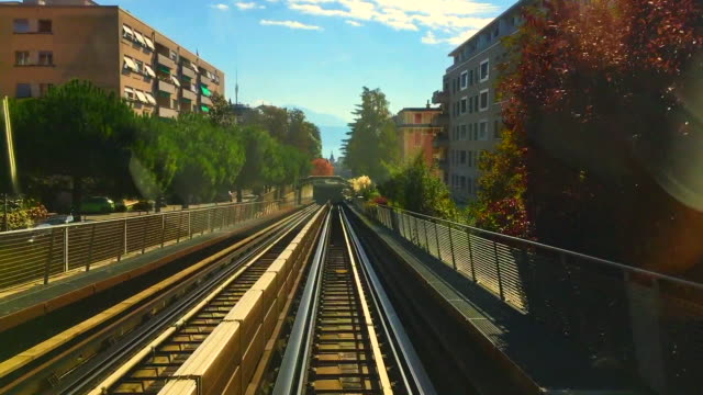 Automatic-Tram-in-City-of-Lausanne-in-a-Sunny-Day