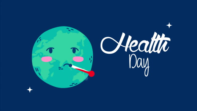 international-health-day-with-world-planet-character-and-lettering