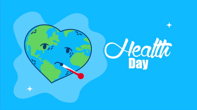 Internationaler-Gesundheitstag-mit-Weltplaneten-Herzcharakter-und-Thermometer
