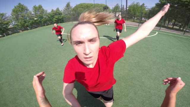 POV-of-Female-Soccer-Player-Fighting-with-Opponents-on-Field