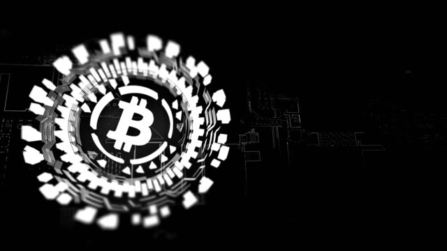 Silber-kreisförmigeHologramm-rotierenden-Bitcoin-Zeichen