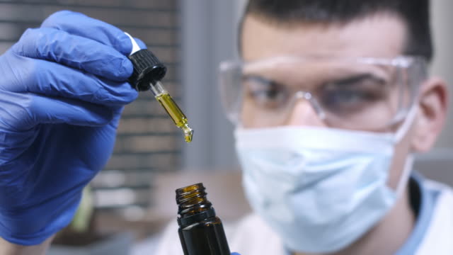 Scientist-examining-cannabis-oil