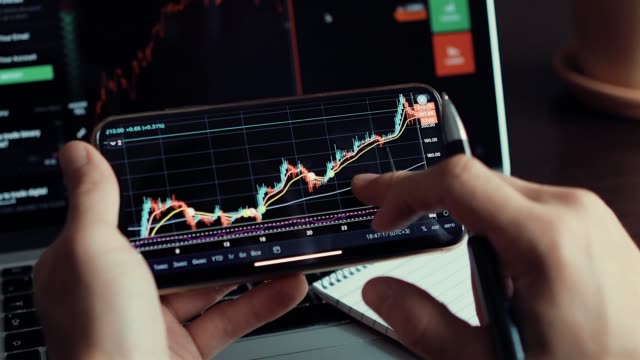 Investment-Börsenmakler-Börsenanalyse-mit-Telefon