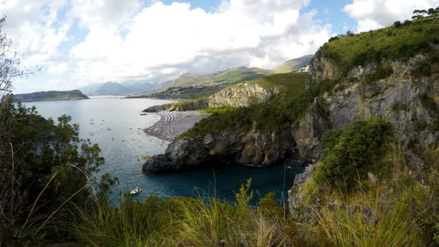 Dino-Island-and-Blue-Sea,-Isola-di-Dino,-Praia-a-Mare,-Calabria,-South-Italy,-Real-Time,-4k