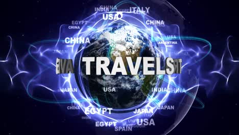 TRAVELS-Text-Animation-and-Earth,-Loop