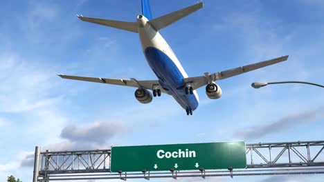 Flugzeug-Landung-Cochin