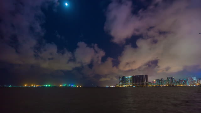 Nacht-Licht-beleuchtete-Zhuhai-Stadt-zu-Fuß-Bucht-Macau-Panorama-4-k-Zeit-hinfällig,-china