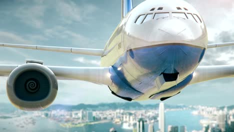 Flugzeug-abheben-Hong-Kong-China