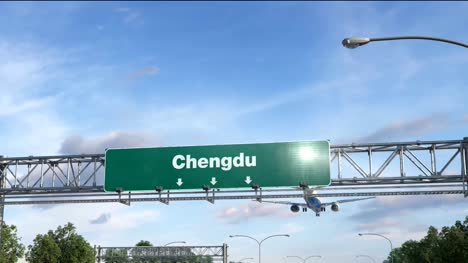 Flugzeug-Landung-Chengdu