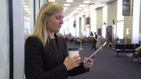 Business-Frau-mit-digital-Tablette-am-Flughafen