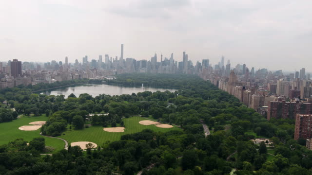 Central-Park-Antenne-zurückziehen-über-Wiese-Manhattan-New-York-City