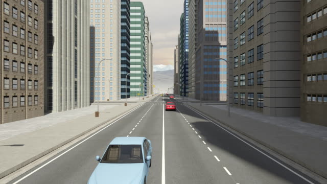 Aerial-3D-Stadt-Flug-Animation-über-die-Straße