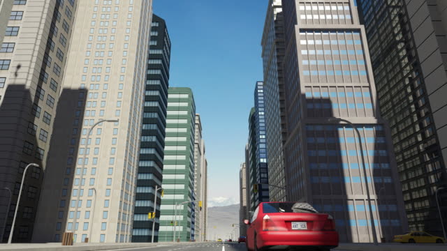 Aerial-3D-Stadt-Flug-Animation-über-die-Straße-zum-Ende