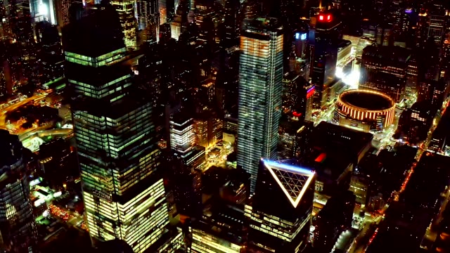 Aerial-shot-of-midtown-at-night-4K