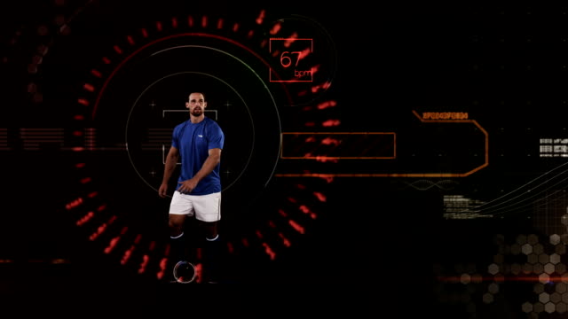 Sportler-spielen-Fußball-vor-animierten-Hintergrund