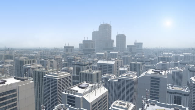 Luftaufnahme-von-einer-futuristischen-Stadt-mit-Wolkenkratzern.