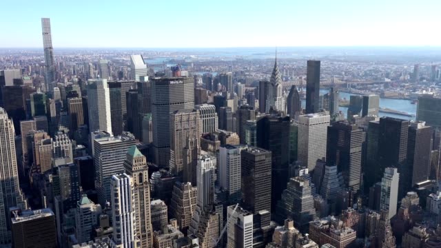 Panoramablick-und-Luftaufnahme-von-Manhattan-Gebäuden-in-New-York-City,-NY,-USA.-Neue-Skyline-Skyline-Luftaufnahme-der-Stadt-bei-Sonnenuntergang.-Städtische-Metropolen-landschaftlich-landschaftlich.