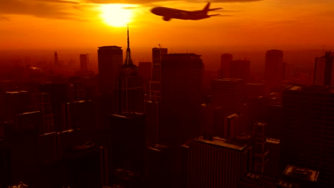 Una-vista-aérea-de-un-laberinto-de-rascacielos-y-aeroplanos