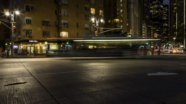 Night-traffic-in-Columbus-Circle,-New-York-City-Time-Lapse