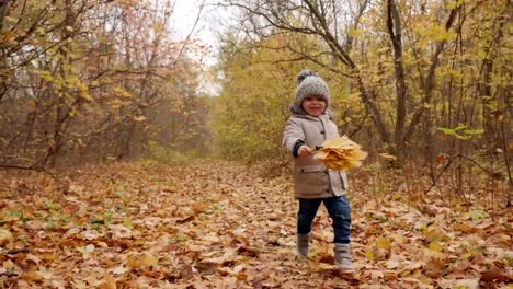 Niño-alegre-recorre-enérgicamente-el-otoño-park-lane