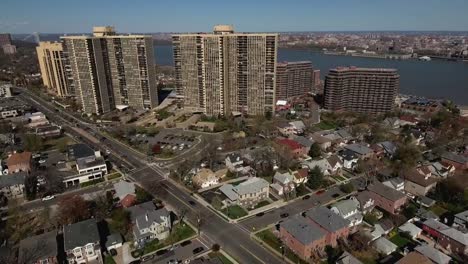 Cliffside-Park-NJ-Flying-Over-Intersect-Towards-Apartment-Complexes