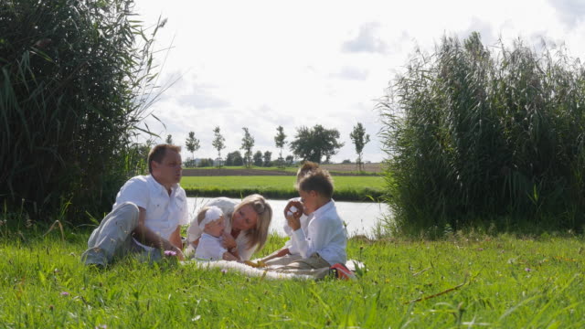 Familie-ein-Picknick-auf-dem-Rasen-zu-tun