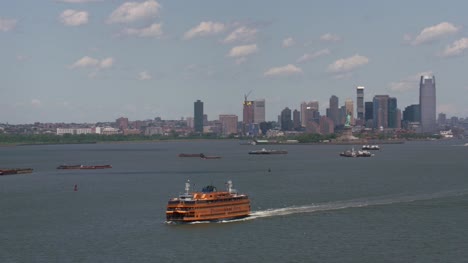 Aerial-shot-of-Staten-Island-Ferry-in-New-York-Harbor.