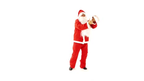 Der-Weihnachtsmann-ist-spielen-A-Handglocken-vor-weißem-Hintergrund
