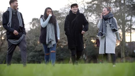 Group-Of-Young-Friends-Walking-Through-Park-In-Winter