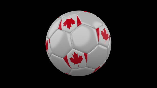 Balón-de-fútbol-con-la-bandera-de-Canadá,-4-k-prores-con-alfa,-lazo