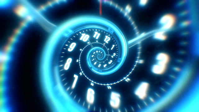 Rotierende-Spirale-einer-leuchtenden-Uhr-von-Zahlen.-Abstrakte-nahtlose-Animation.