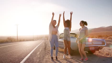 Girlfriends-having-fun-during-a-break-on-their-road-trip