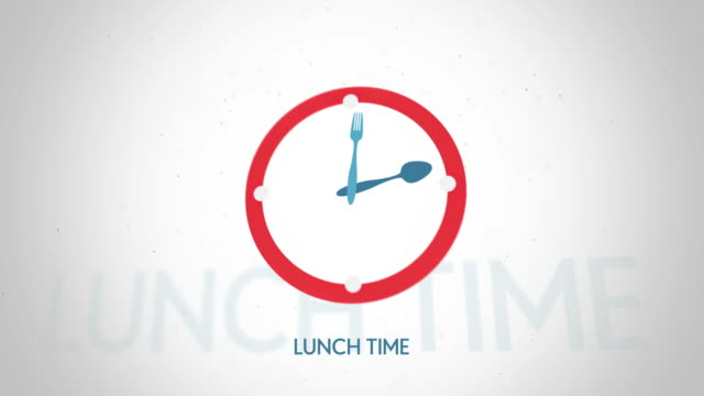Almuerzo-de-tiempo-reloj-símbolo-de-animación-con-pantalla-plana
