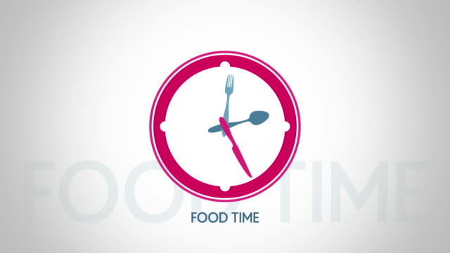 Reloj-de-tiempo-de-alimentos-símbolo-de-animación-con-pantalla-plana