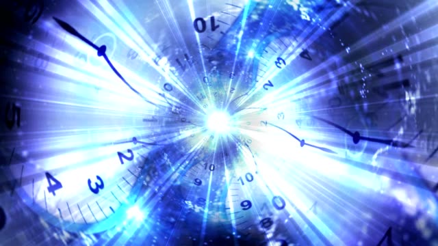 Clocks-Tunnel-and-Fibers,-Time-Travel-Concept-Animation,-Rendering,-Background,-Loop